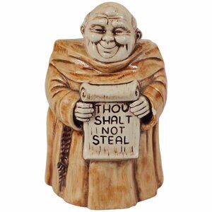Treasure Craft Vintage Friar Ceramic Coin Bank THOU SHALT NOT STEAL